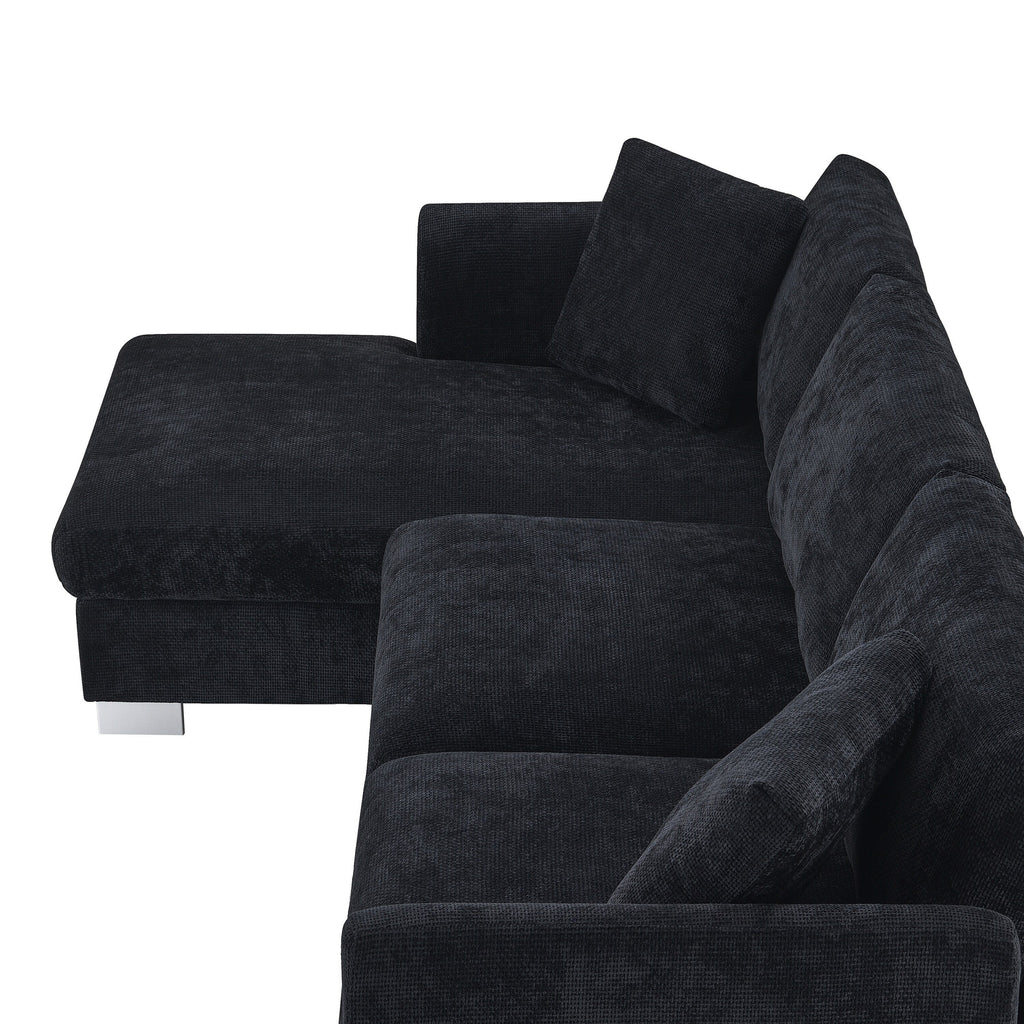 Cloud Ecksofa, L-förmige Luxus-Couchgarnitur mit 2 kostenlosen Kissen, 4-Sitzer Chenille-Innenmöbel mit übergroßer Chaiselongue