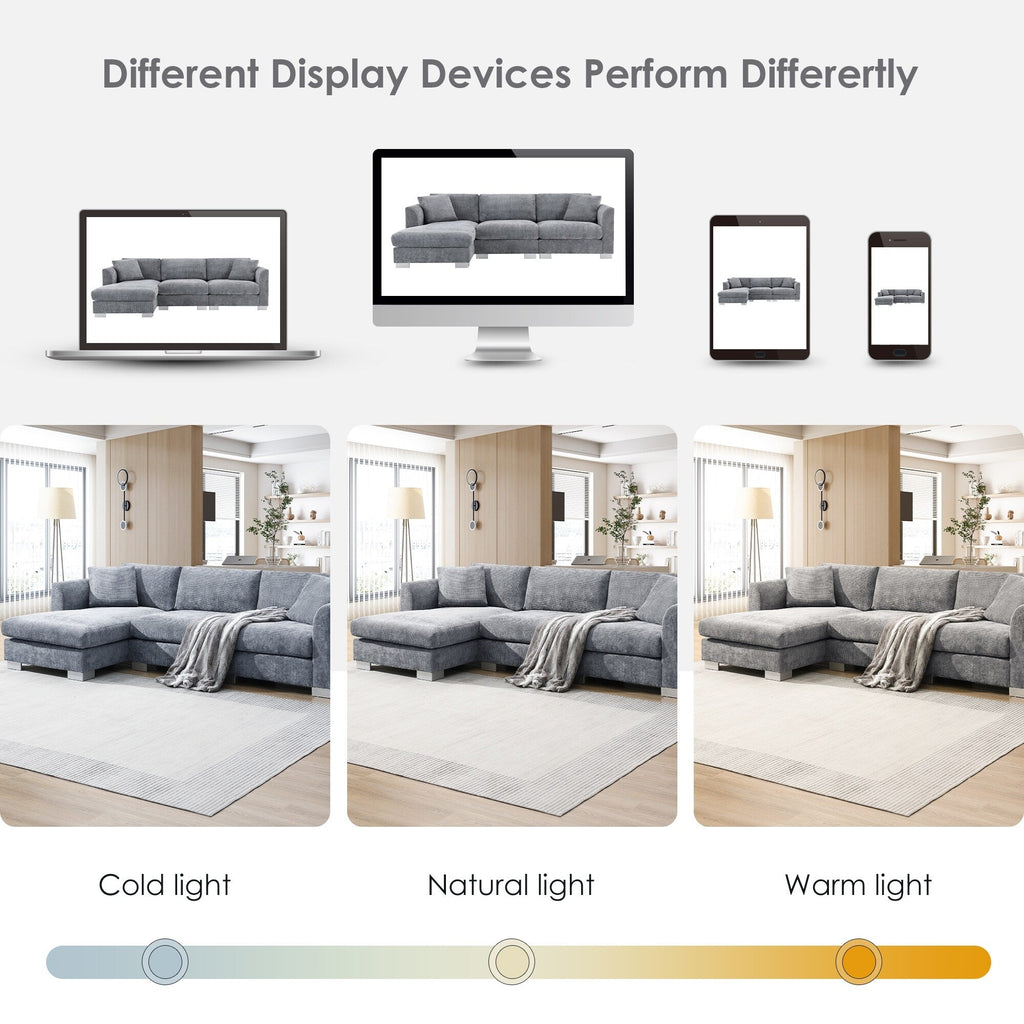 Cloud Ecksofa, L-förmige Luxus-Couchgarnitur mit 2 kostenlosen Kissen, 4-Sitzer Chenille-Innenmöbel mit übergroßer Chaiselongue