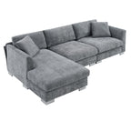 Cloud Ecksofa, L-förmige Luxus-Couchgarnitur mit 2 kostenlosen Kissen, 4-Sitzer Chenille-Innenmöbel mit übergroßer Chaiselongue