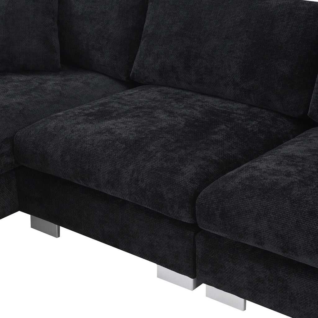 Cloud Ecksofa, L-förmige Luxus-Couchgarnitur mit 2 kostenlosen Kissen, 4-Sitzer Chenille-Innenmöbel mit übergroßer Chaiselongue