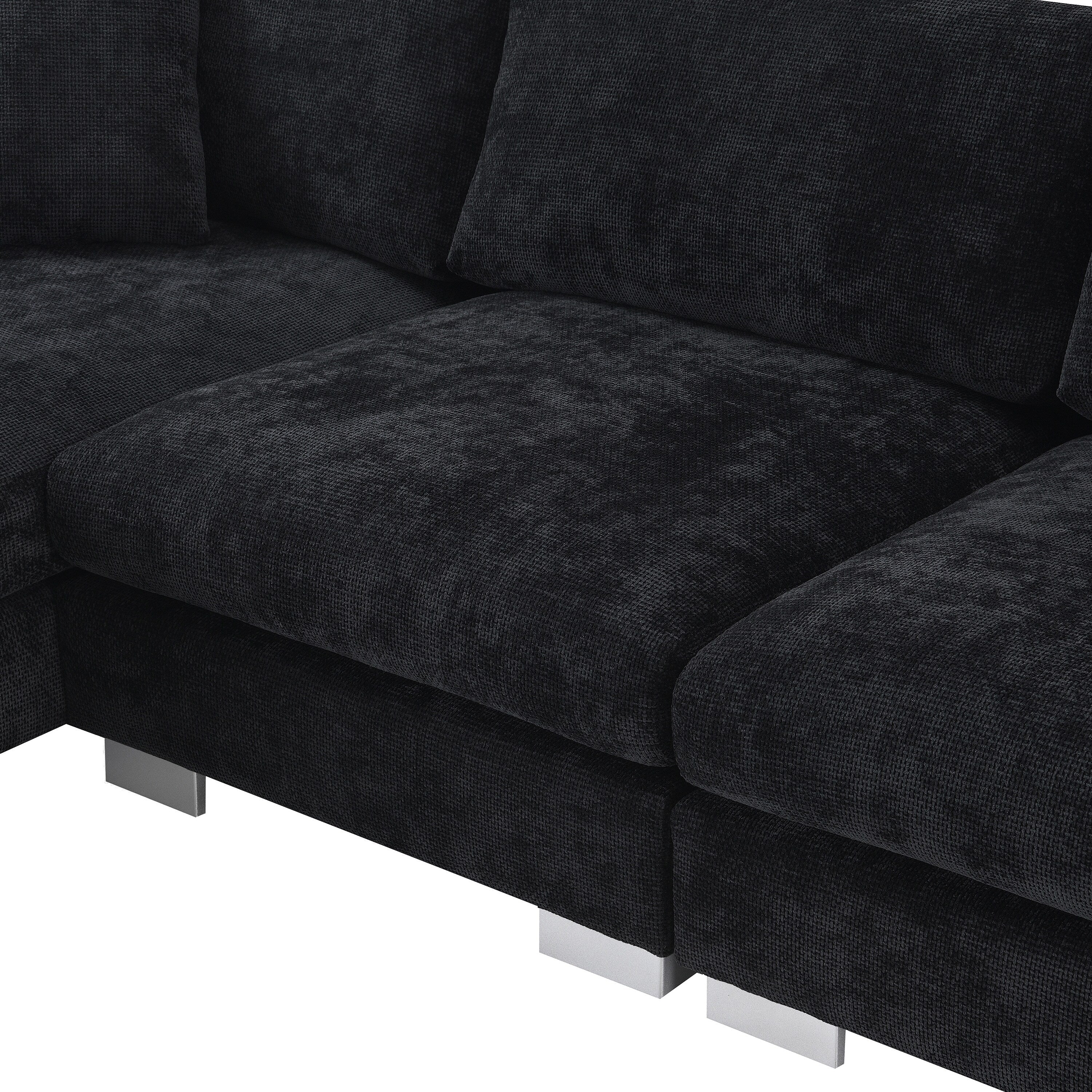 Cloud Ecksofa, L-förmige Luxus-Couchgarnitur mit 2 kostenlosen Kissen, 4-Sitzer Chenille-Innenmöbel mit übergroßer Chaiselongue