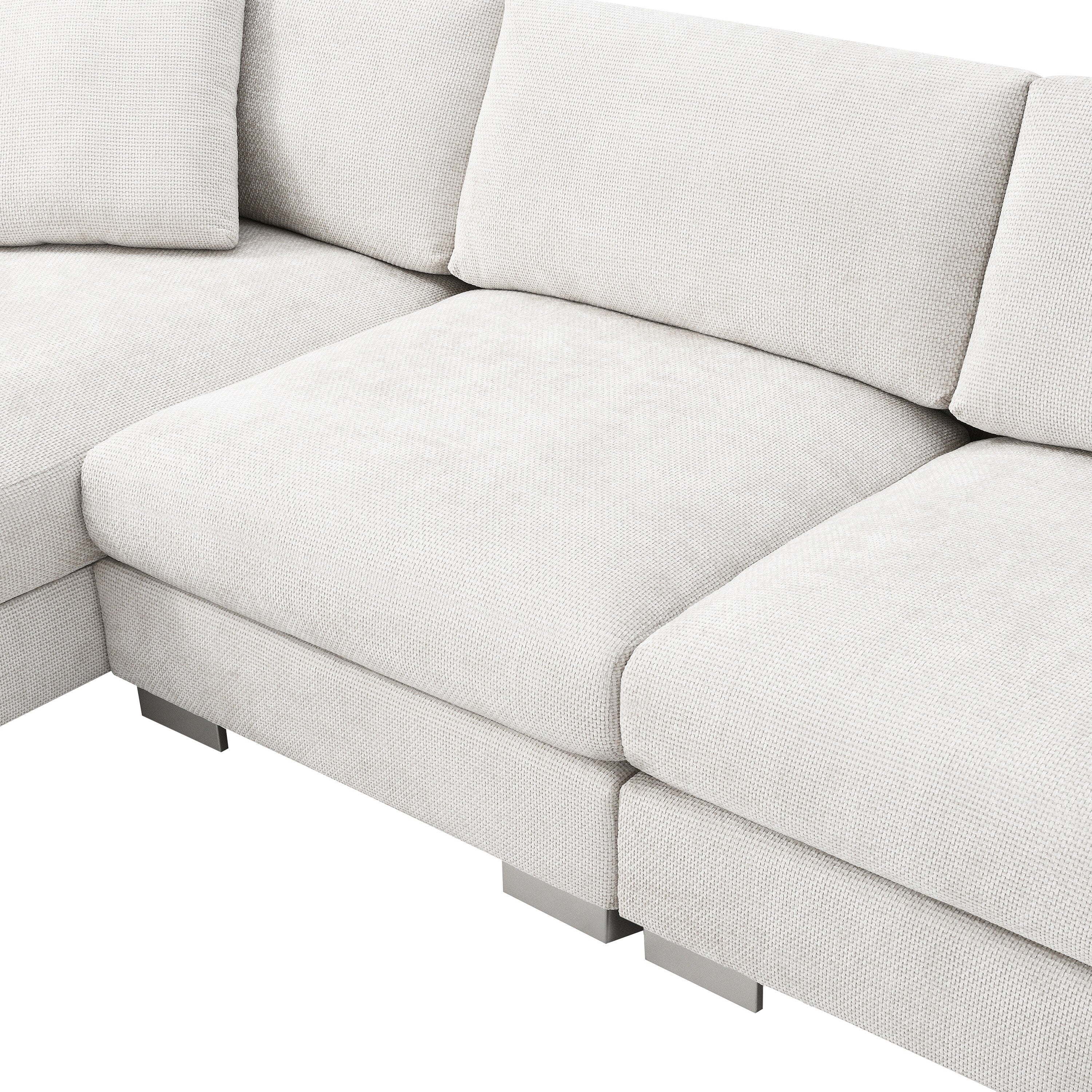Cloud Ecksofa, L-förmige Luxus-Couchgarnitur mit 2 kostenlosen Kissen, 4-Sitzer Chenille-Innenmöbel mit übergroßer Chaiselongue