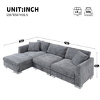 Cloud Ecksofa, L-förmige Luxus-Couchgarnitur mit 2 kostenlosen Kissen, 4-Sitzer Chenille-Innenmöbel mit übergroßer Chaiselongue