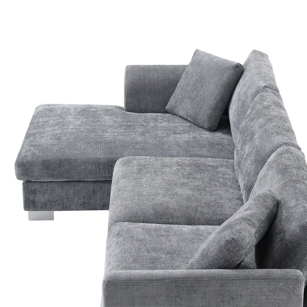 Cloud Ecksofa, L-förmige Luxus-Couchgarnitur mit 2 kostenlosen Kissen, 4-Sitzer Chenille-Innenmöbel mit übergroßer Chaiselongue