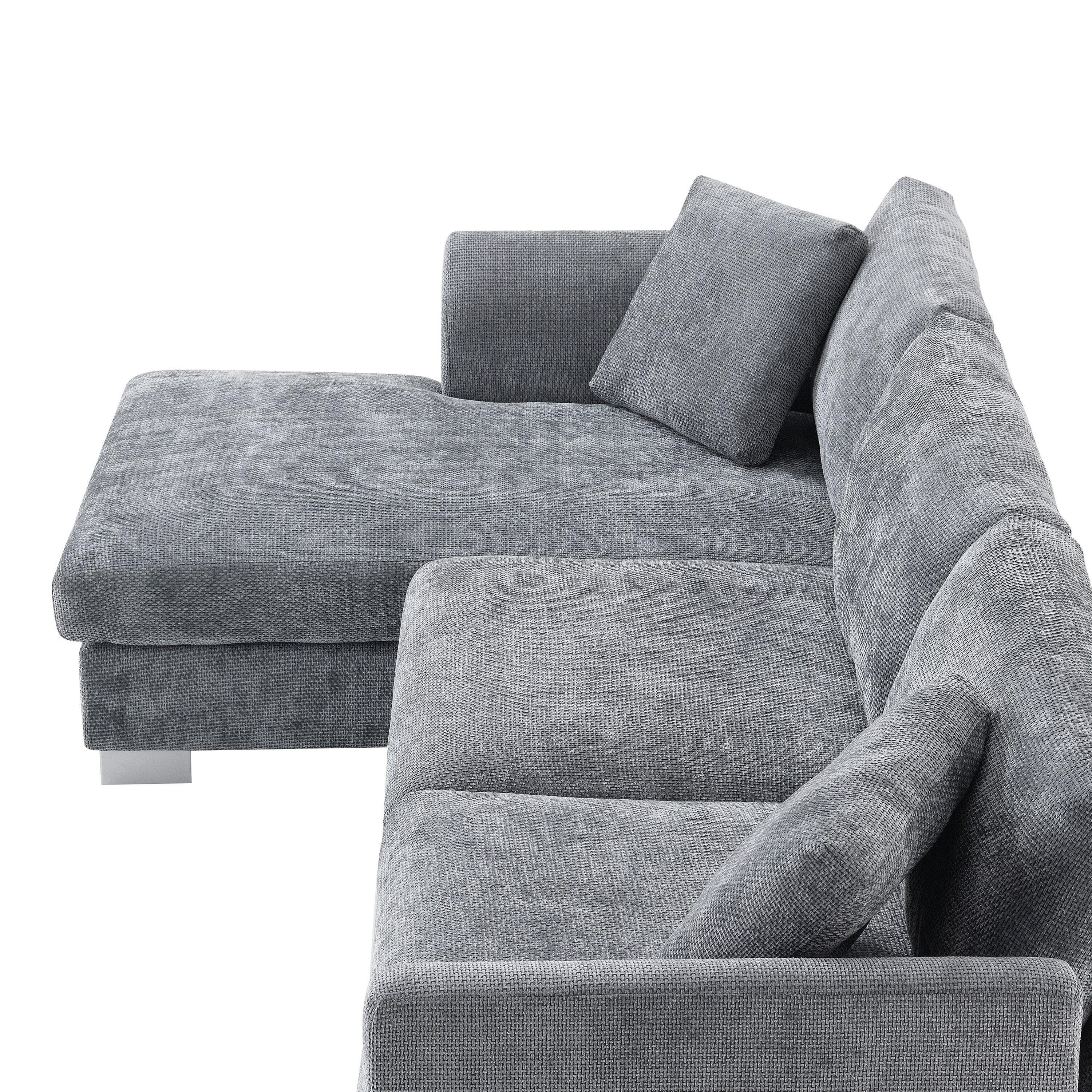 Cloud Ecksofa, L-förmige Luxus-Couchgarnitur mit 2 kostenlosen Kissen, 4-Sitzer Chenille-Innenmöbel mit übergroßer Chaiselongue