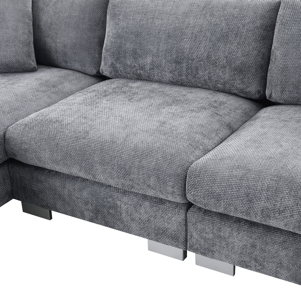 Cloud Ecksofa, L-förmige Luxus-Couchgarnitur mit 2 kostenlosen Kissen, 4-Sitzer Chenille-Innenmöbel mit übergroßer Chaiselongue