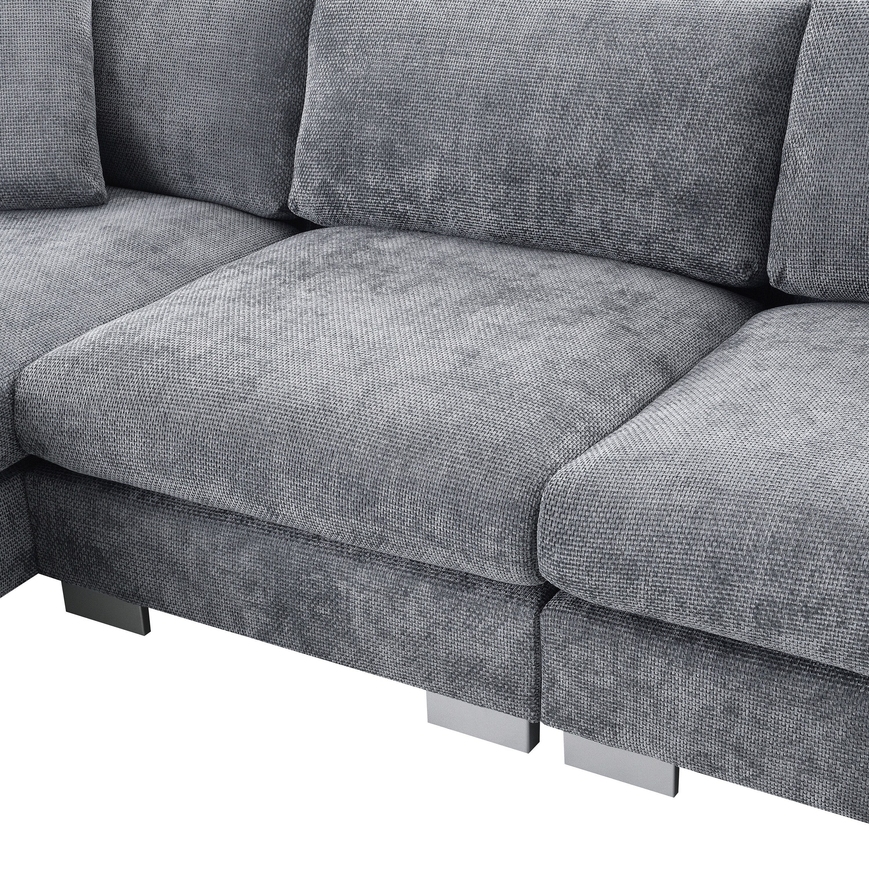Cloud Ecksofa, L-förmige Luxus-Couchgarnitur mit 2 kostenlosen Kissen, 4-Sitzer Chenille-Innenmöbel mit übergroßer Chaiselongue