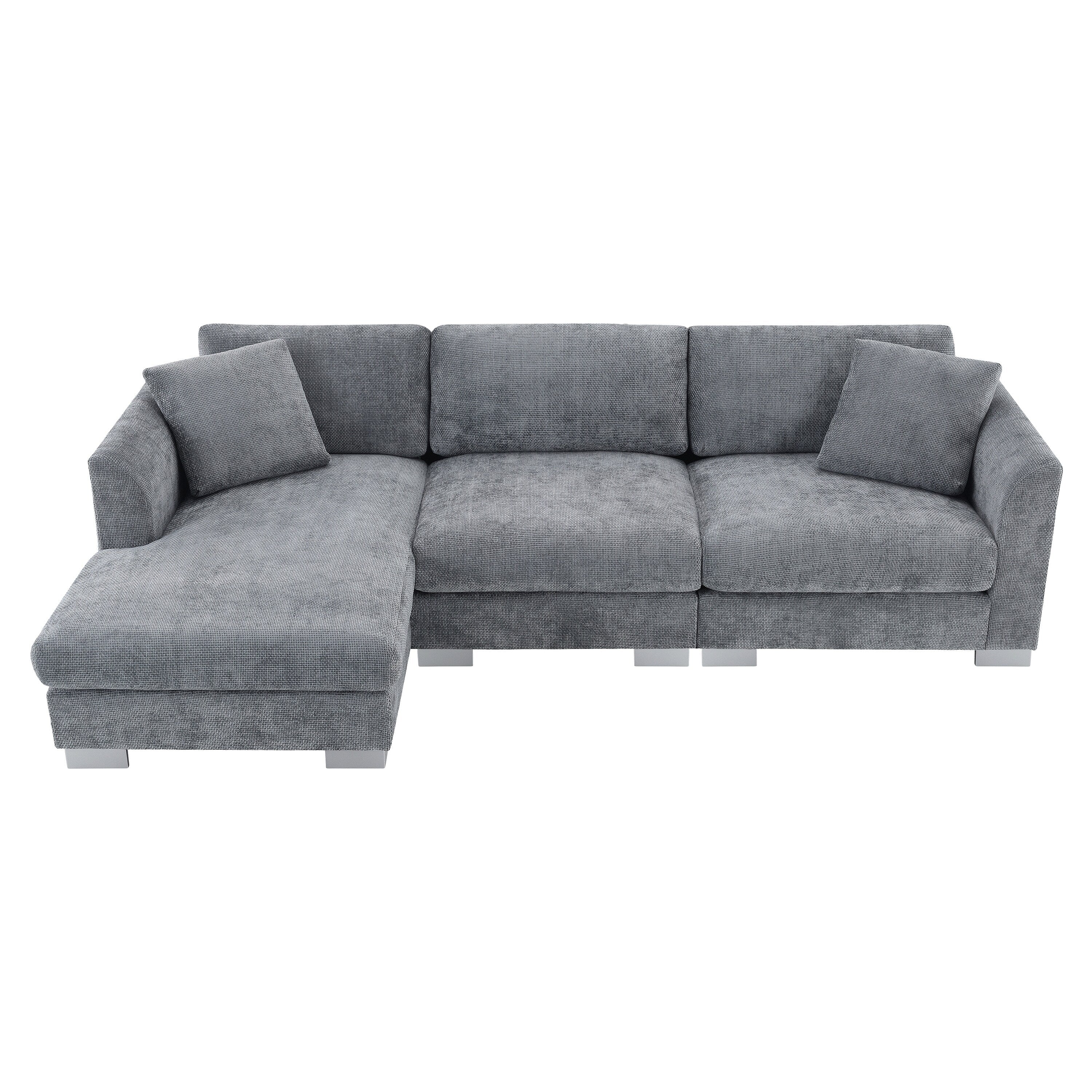 Cloud Ecksofa, L-förmige Luxus-Couchgarnitur mit 2 kostenlosen Kissen, 4-Sitzer Chenille-Innenmöbel mit übergroßer Chaiselongue