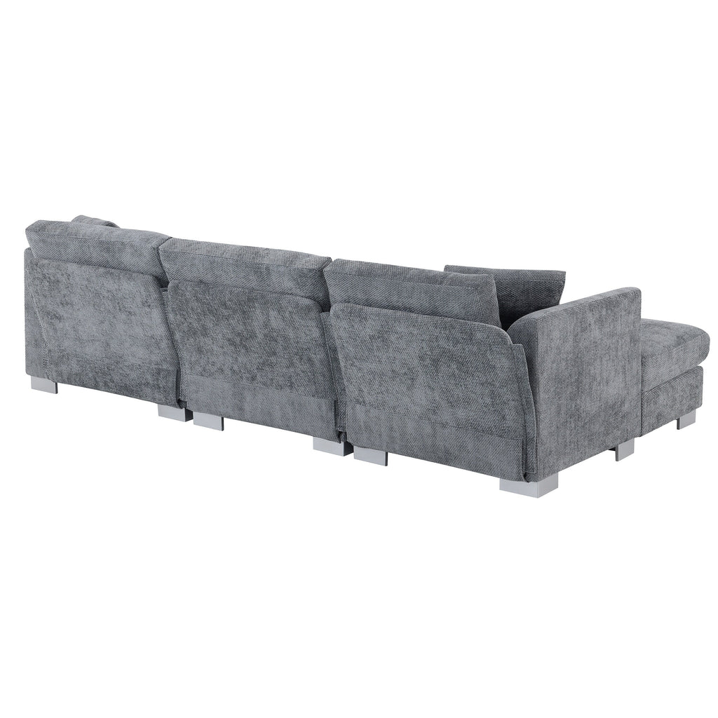 Cloud Ecksofa, L-förmige Luxus-Couchgarnitur mit 2 kostenlosen Kissen, 4-Sitzer Chenille-Innenmöbel mit übergroßer Chaiselongue