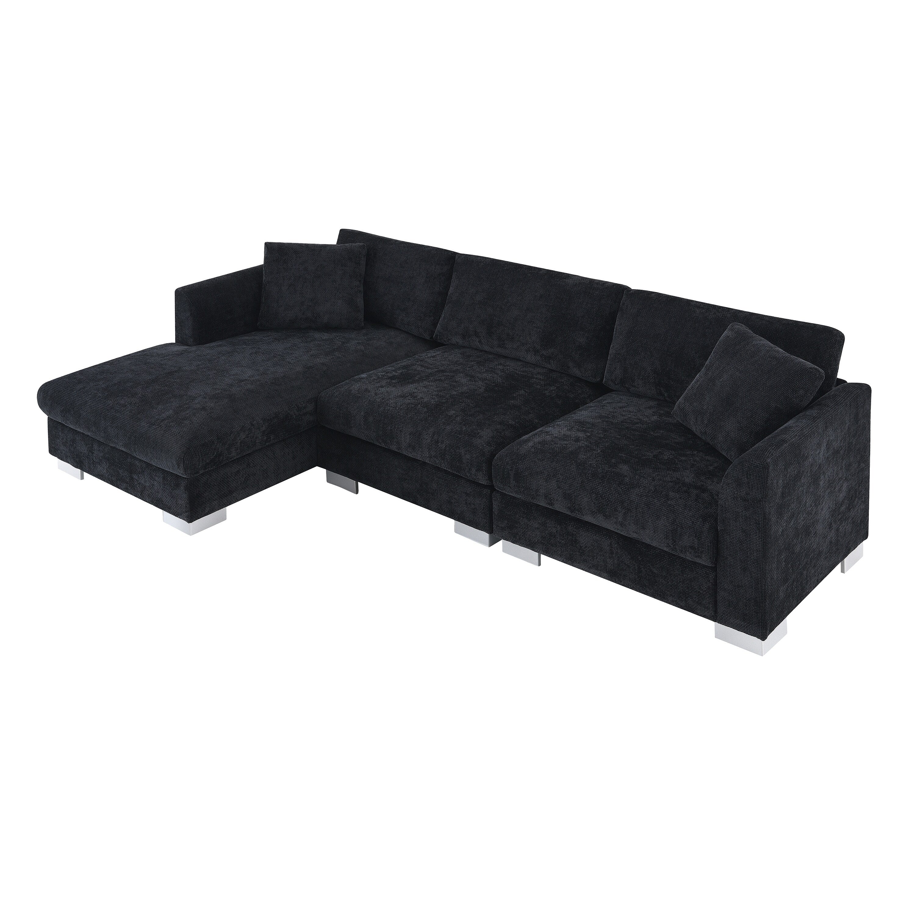 Cloud Ecksofa, L-förmige Luxus-Couchgarnitur mit 2 kostenlosen Kissen, 4-Sitzer Chenille-Innenmöbel mit übergroßer Chaiselongue