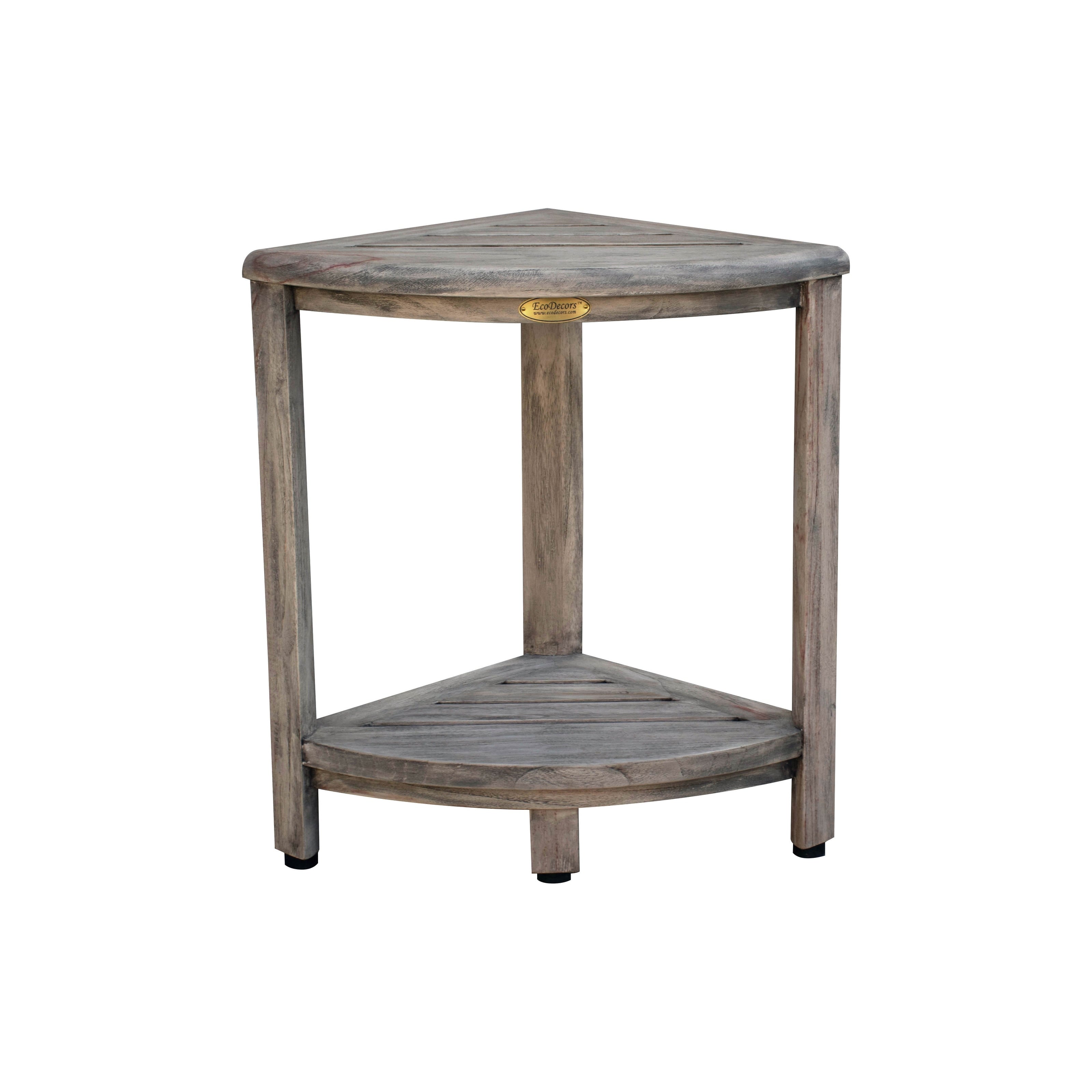 CoastalVogue, Eckduschablage aus Teakholz, Duschhocker zum Beine rasieren, Duschfußhocker, Eckduschhocker aus Teakholz