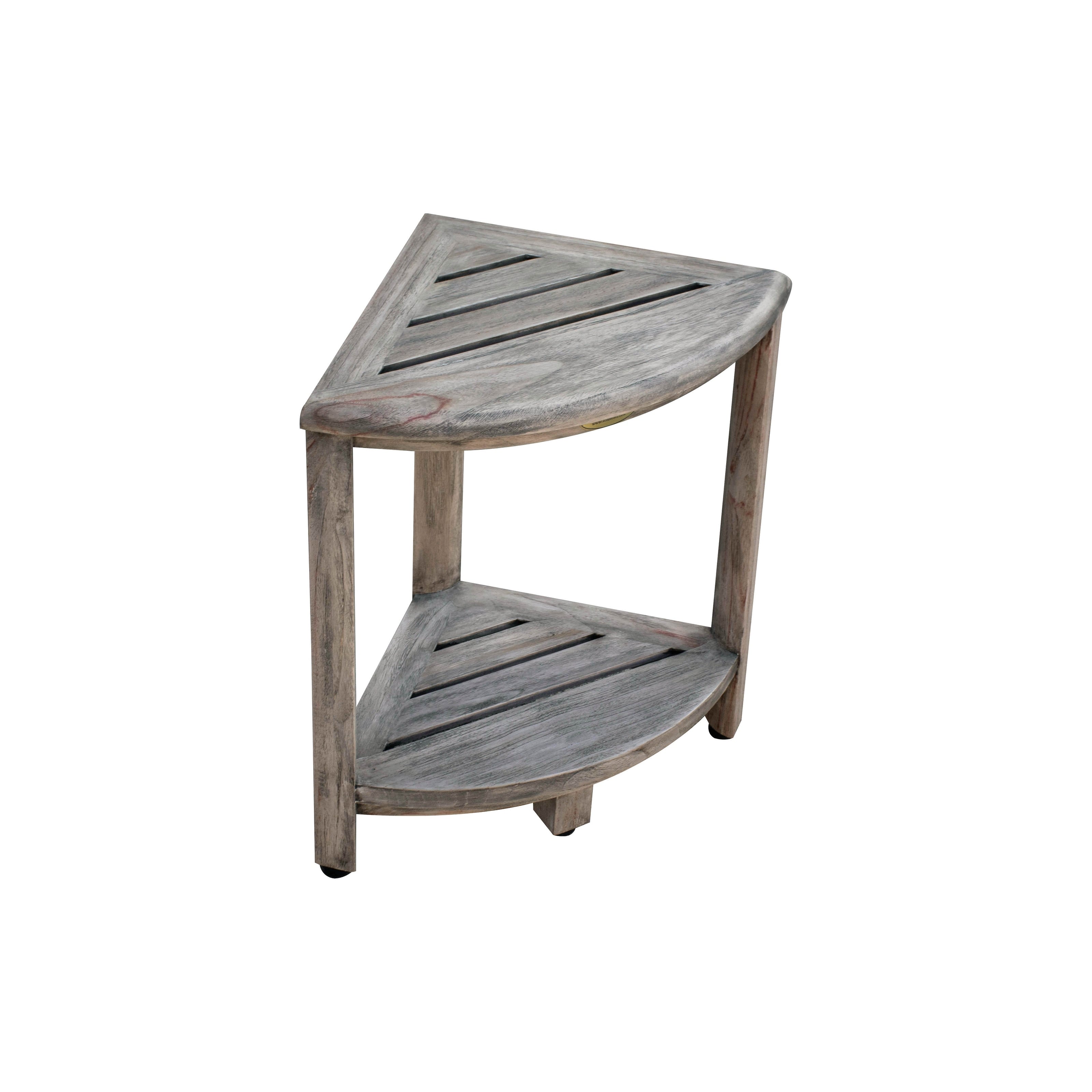 CoastalVogue, Eckduschablage aus Teakholz, Duschhocker zum Beine rasieren, Duschfußhocker, Eckduschhocker aus Teakholz