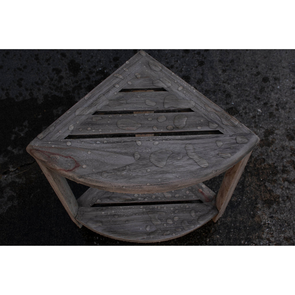 CoastalVogue, Eckduschablage aus Teakholz, Duschhocker zum Beine rasieren, Duschfußhocker, Eckduschhocker aus Teakholz