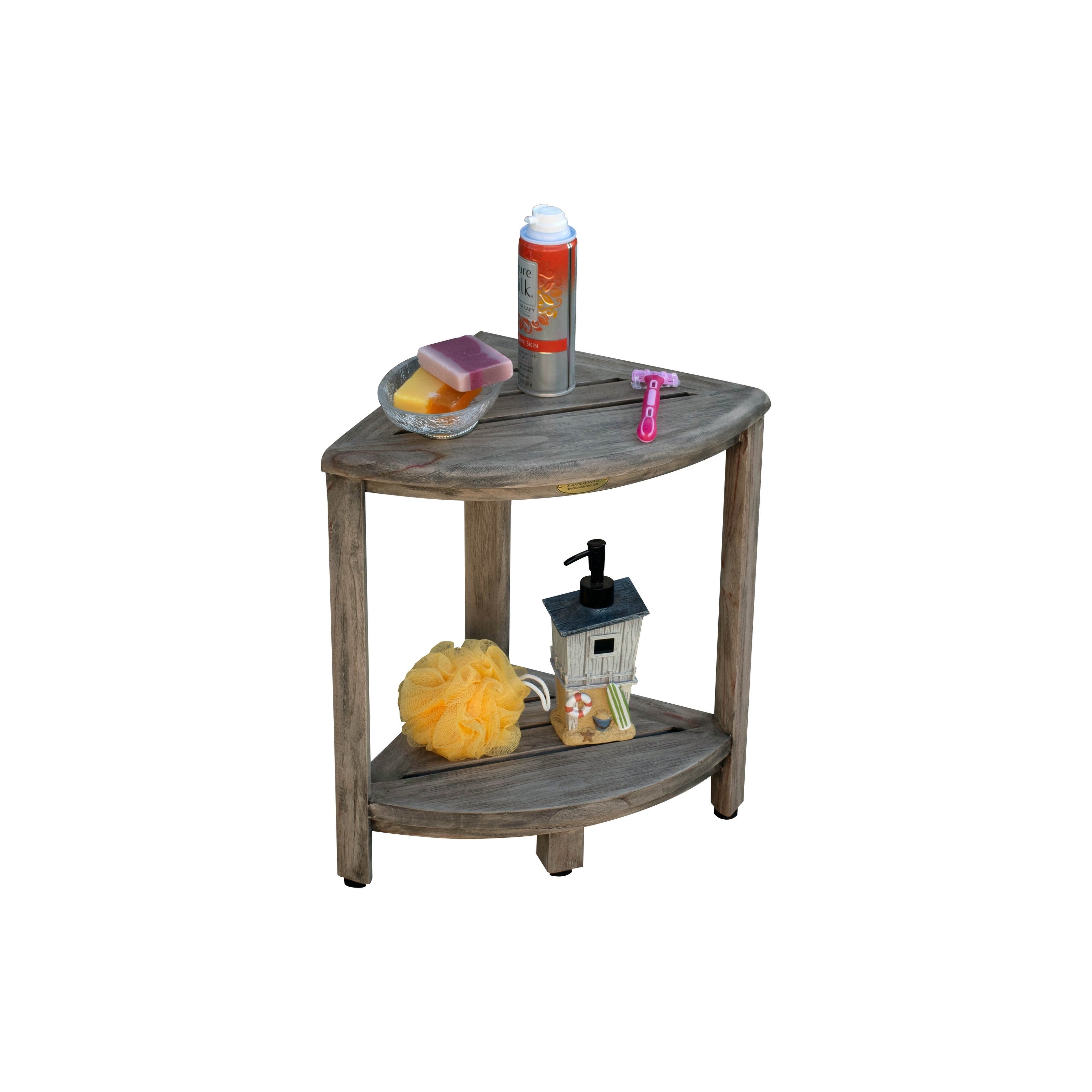 CoastalVogue, Eckduschablage aus Teakholz, Duschhocker zum Beine rasieren, Duschfußhocker, Eckduschhocker aus Teakholz