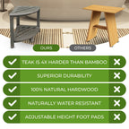 CoastalVogue, Eckduschablage aus Teakholz, Duschhocker zum Beine rasieren, Duschfußhocker, Eckduschhocker aus Teakholz