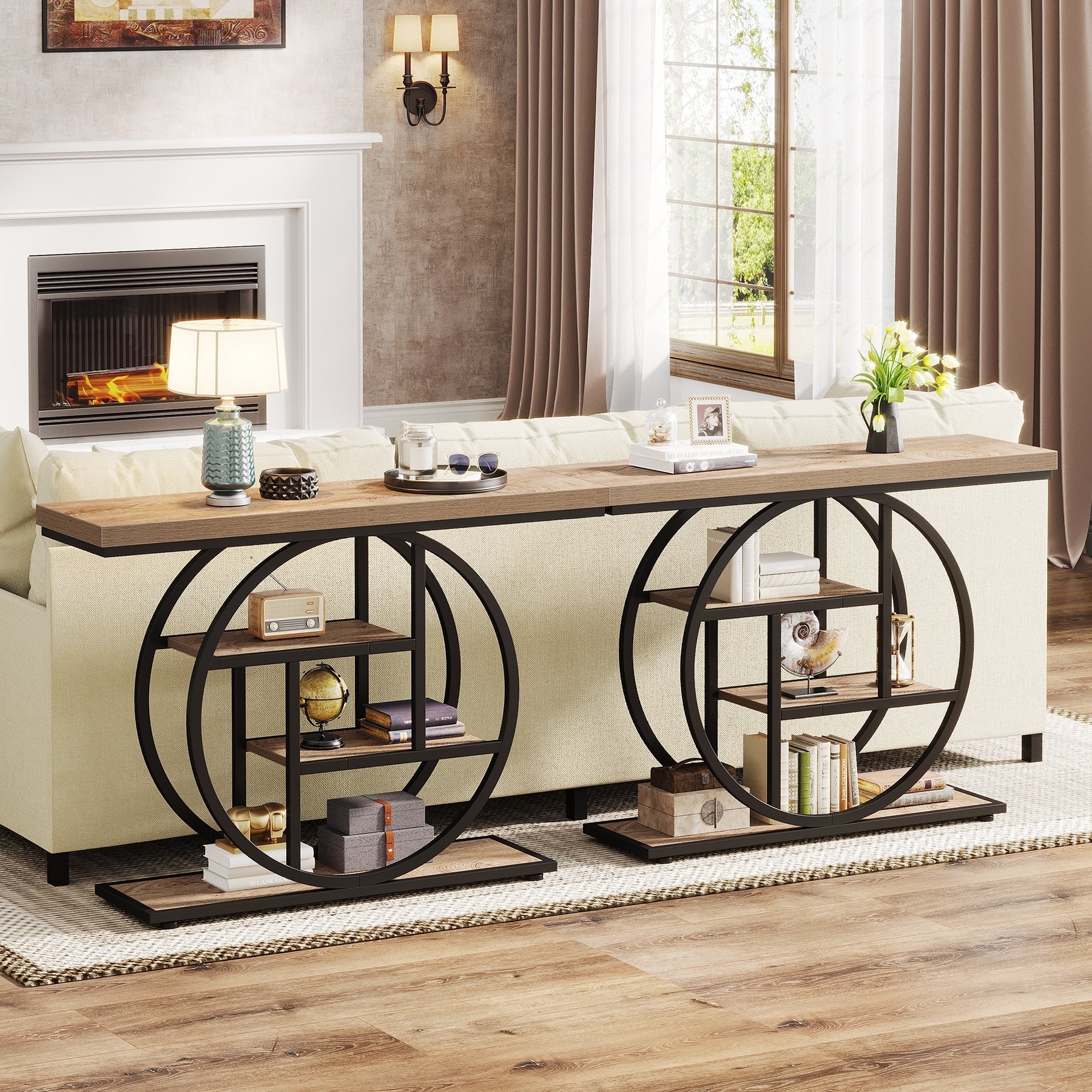 Konsolentisch für den Eingangsbereich, industrieller 4-stufiger Sofatisch hinter dem Sofa