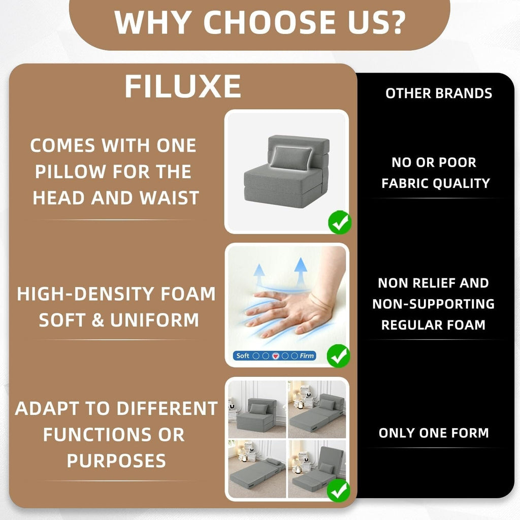 Verwandelbares Klappsofa – Moderner Leinen-Schlafsessel mit Kissen und Klappmatratze für Wohnzimmer/Studentenwohnheim/Gästezimmer