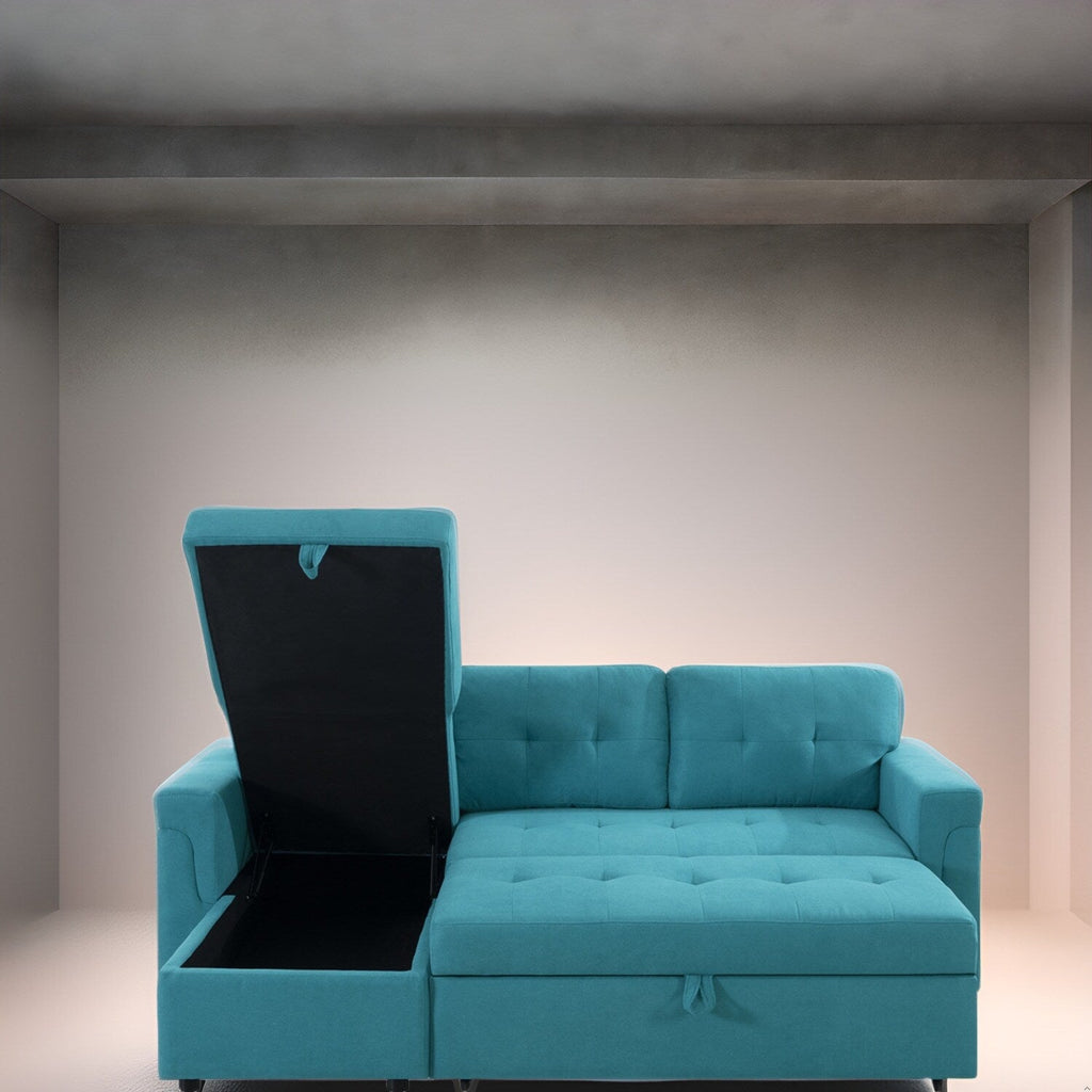 Wendbares Ecksofa mit ausziehbarem Schlafsofa, versteckter Stauraum-Chaiselongue und robusten Beinen