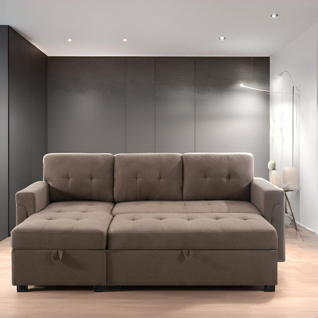 Wendbares Ecksofa mit ausziehbarem Schlafsofa, versteckter Stauraum-Chaiselongue und robusten Beinen