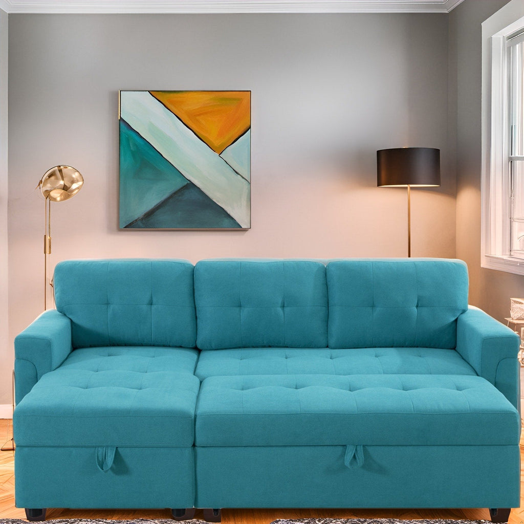 Wendbares Ecksofa mit ausziehbarem Schlafsofa, versteckter Stauraum-Chaiselongue und robusten Beinen