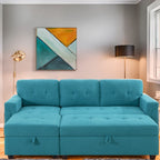 Wendbares Ecksofa mit ausziehbarem Schlafsofa, versteckter Stauraum-Chaiselongue und robusten Beinen