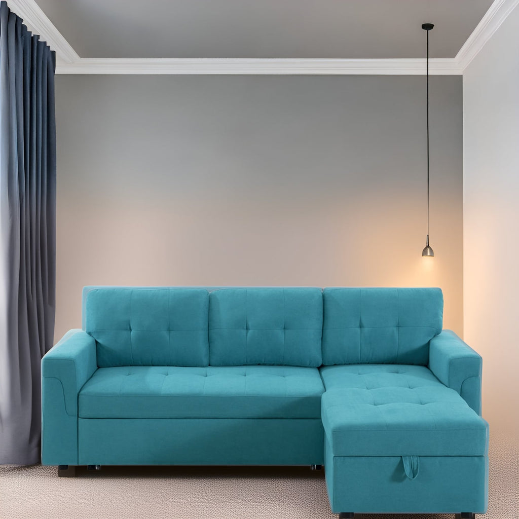 Wendbares Ecksofa mit ausziehbarem Schlafsofa, versteckter Stauraum-Chaiselongue und robusten Beinen