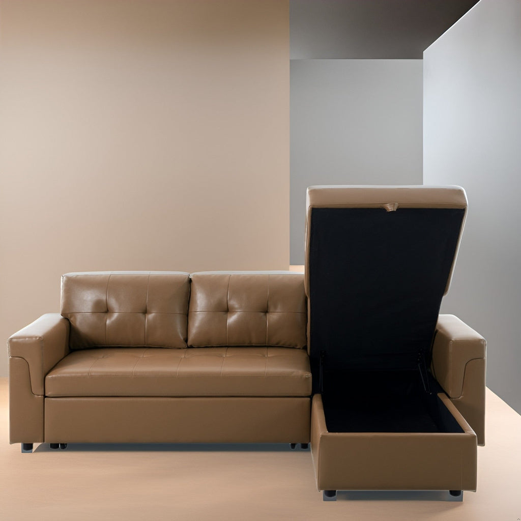 Wendbares Ecksofa mit ausziehbarem Schlafsofa, versteckter Stauraum-Chaiselongue und robusten Beinen