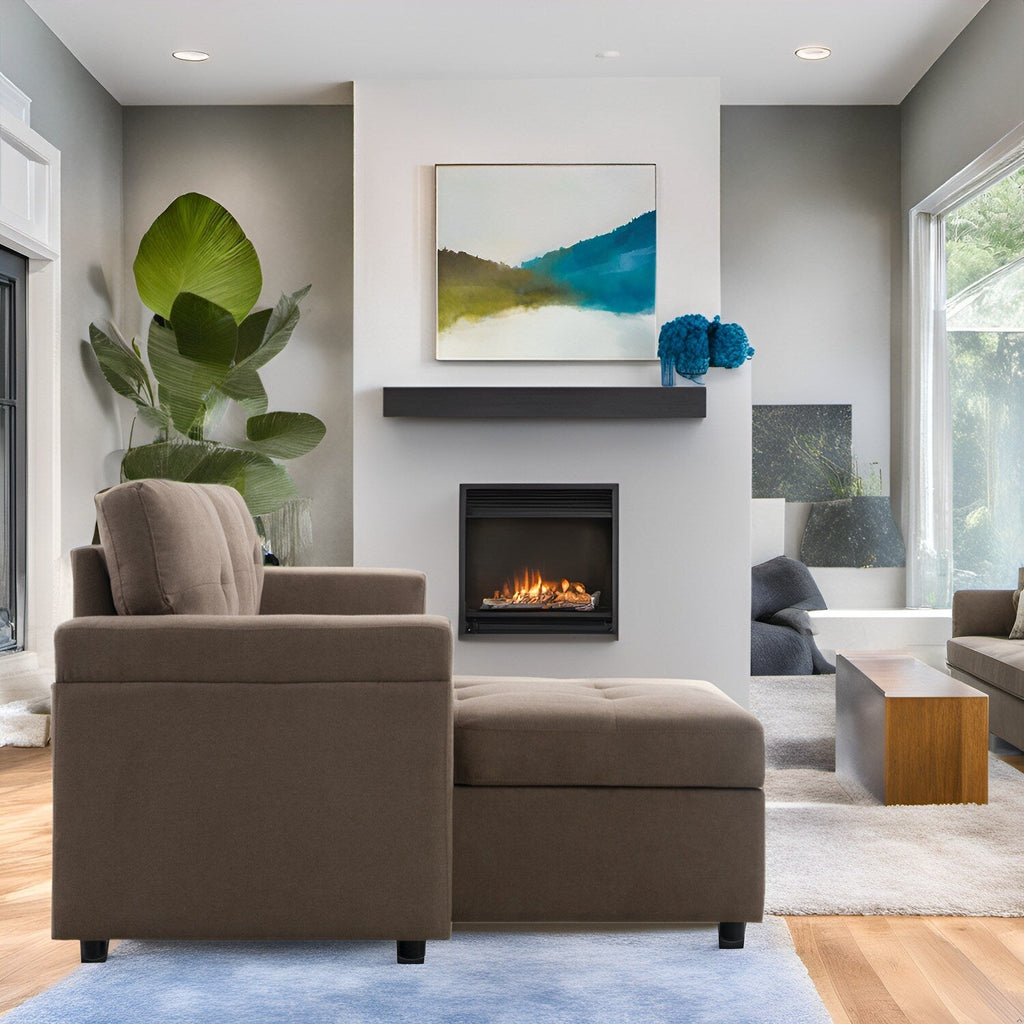 Wendbares Ecksofa mit ausziehbarem Schlafsofa, versteckter Stauraum-Chaiselongue und robusten Beinen