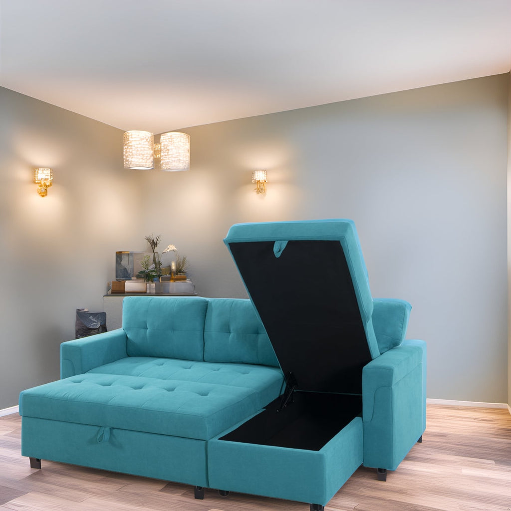 Wendbares Ecksofa mit ausziehbarem Schlafsofa, versteckter Stauraum-Chaiselongue und robusten Beinen