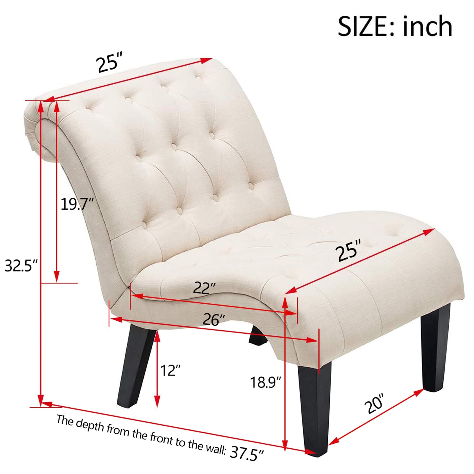 Chaiselongue-Sofa, gepolsterter Akzentstuhl für Schlafzimmer und Wohnzimmer