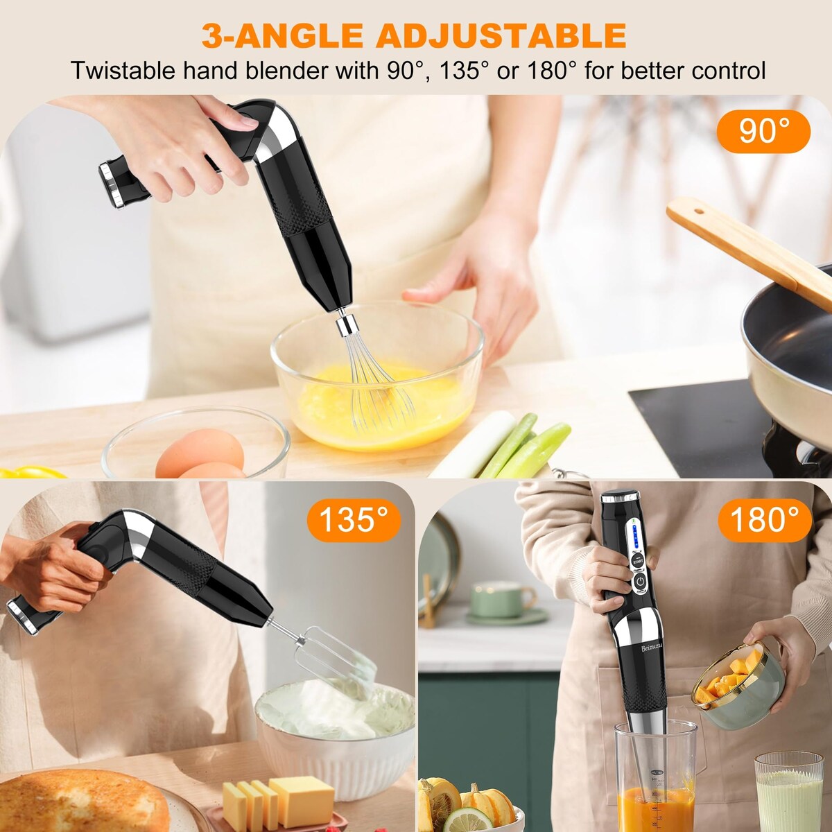 Kabelloser Stabmixer: 4-in-1-Stabmixer mit USB-Ladefunktion, 21 Geschwindigkeitsstufen, 3-fach verstellbarem Aufsatz und 700-ml-Zerkleinerer.