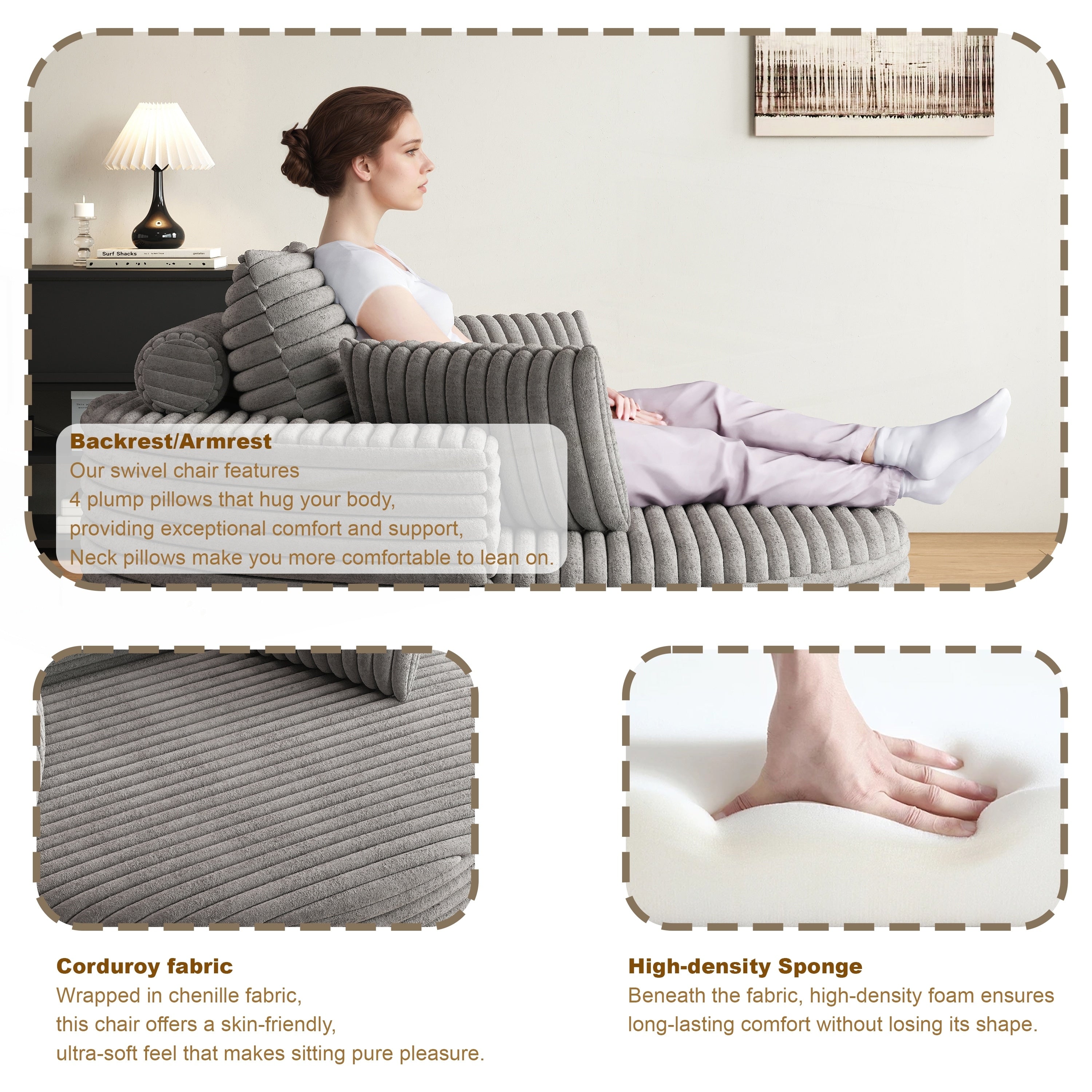 Drehstuhl aus Cord-Chenille-Schaumstoff