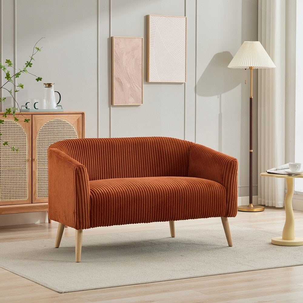 Zweisitzer-Sofa mit Cordbezug und Beinen aus Walnussholz