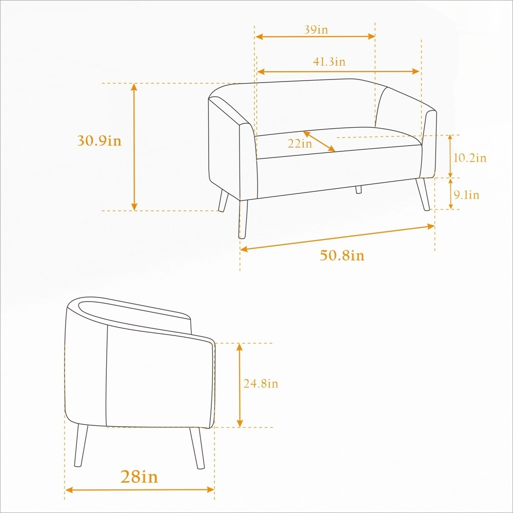 Zweisitzer-Sofa mit Cordbezug und Beinen aus Walnussholz