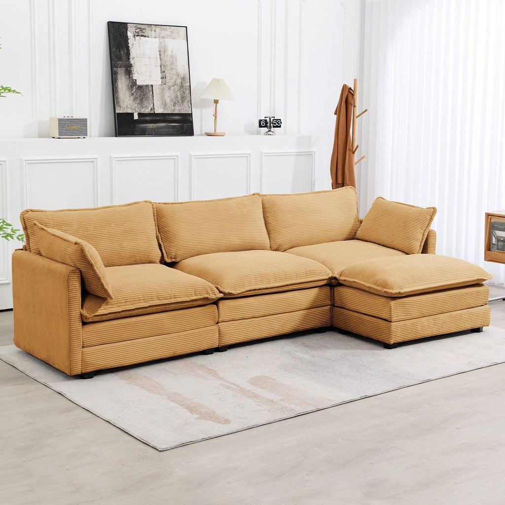 Ecksofa aus Cord mit abnehmbaren Hockern und ultraweichen Kissen für Wohn- und Schlafzimmer