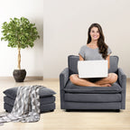 Ecksofa aus Cord mit abnehmbaren Hockern und ultraweichen Kissen für Wohn- und Schlafzimmer