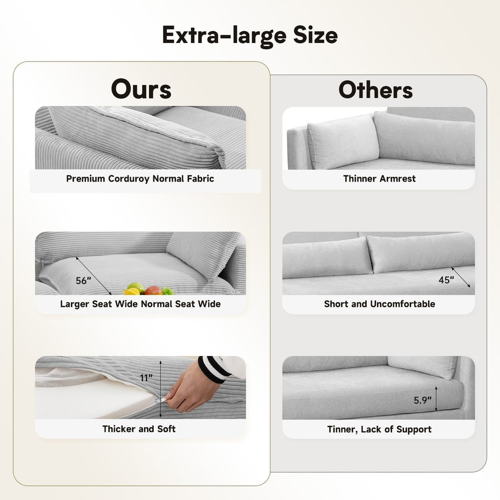 Ecksofa aus Cord mit abnehmbaren Hockern und ultraweichen Kissen für Wohn- und Schlafzimmer