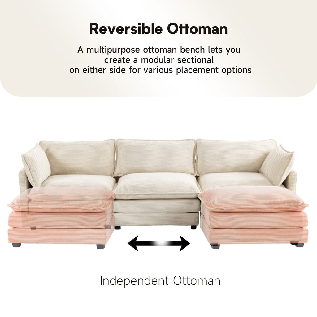 Ecksofa aus Cord mit abnehmbaren Hockern und ultraweichen Kissen für Wohn- und Schlafzimmer