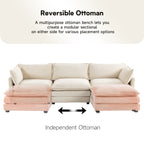 Ecksofa aus Cord mit abnehmbaren Hockern und ultraweichen Kissen für Wohn- und Schlafzimmer