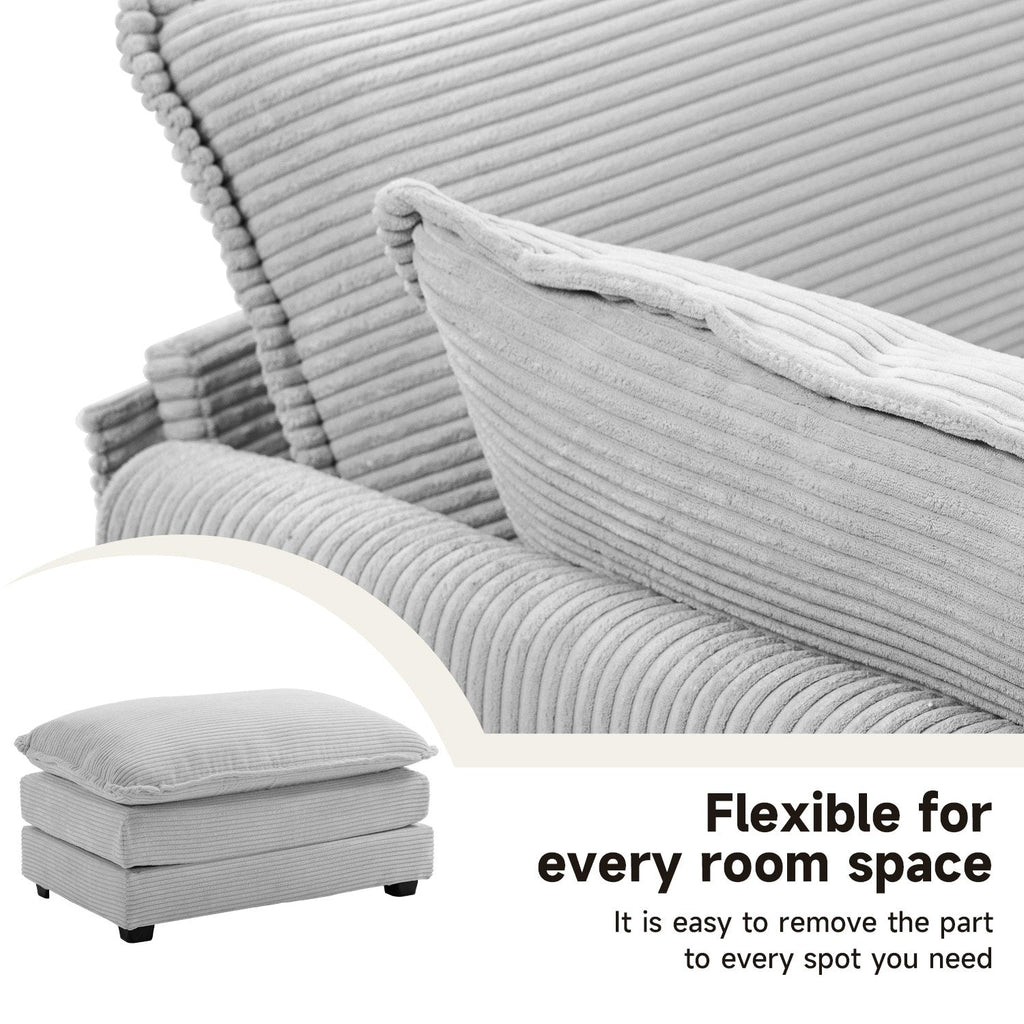Ecksofa aus Cord mit abnehmbaren Hockern und ultraweichen Kissen für Wohn- und Schlafzimmer