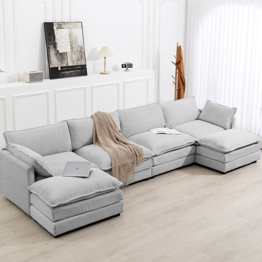 Ecksofa aus Cord mit abnehmbaren Hockern und ultraweichen Kissen für Wohn- und Schlafzimmer