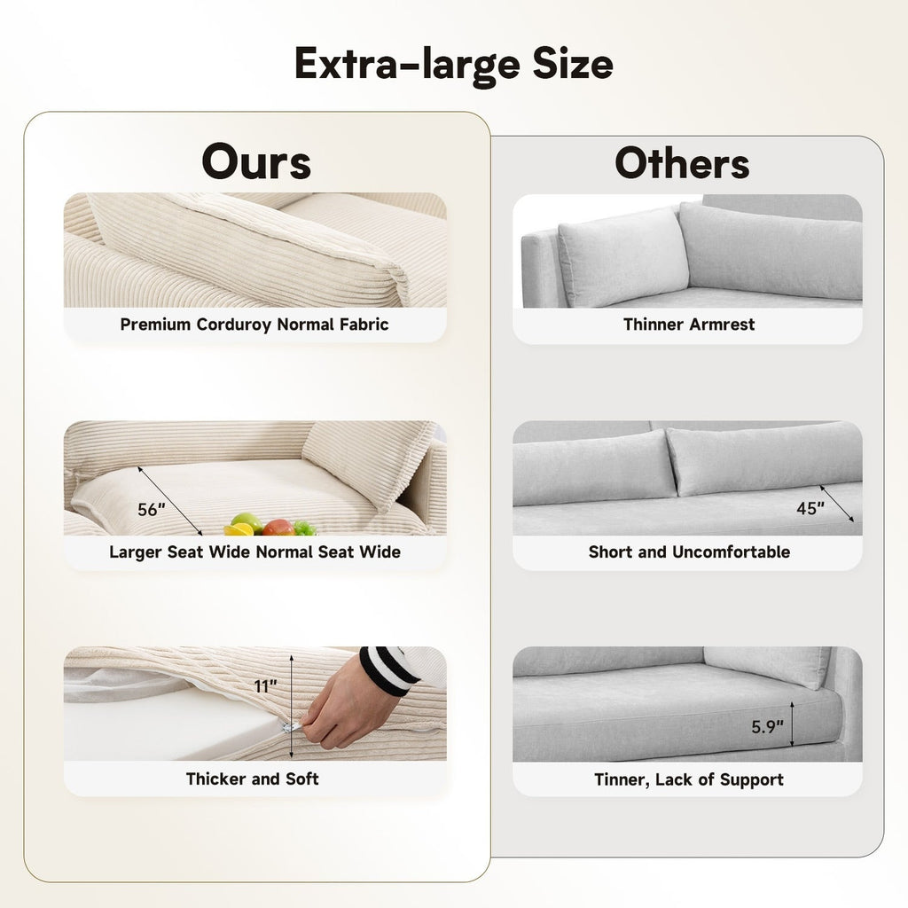 Ecksofa aus Cord mit abnehmbaren Hockern und ultraweichen Kissen für Wohn- und Schlafzimmer