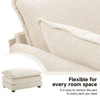 Ecksofa aus Cord mit abnehmbaren Hockern und ultraweichen Kissen für Wohn- und Schlafzimmer