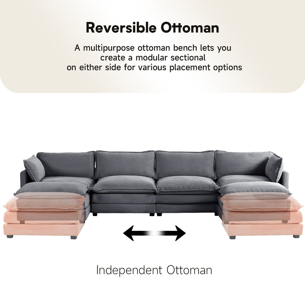 Ecksofa aus Cord mit abnehmbaren Hockern und ultraweichen Kissen für Wohn- und Schlafzimmer