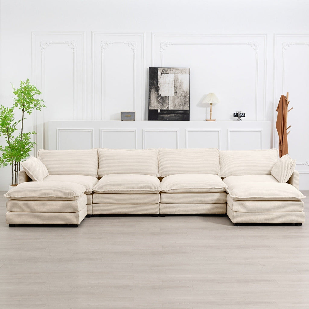 Ecksofa aus Cord mit abnehmbaren Hockern und ultraweichen Kissen für Wohn- und Schlafzimmer