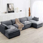 Ecksofa aus Cord mit abnehmbaren Hockern und ultraweichen Kissen für Wohn- und Schlafzimmer