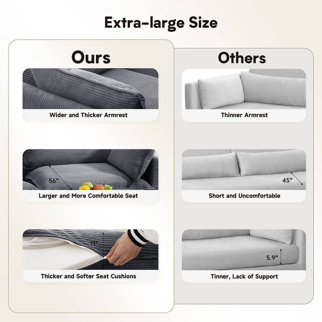 Ecksofa aus Cord mit abnehmbaren Hockern und ultraweichen Kissen für Wohn- und Schlafzimmer