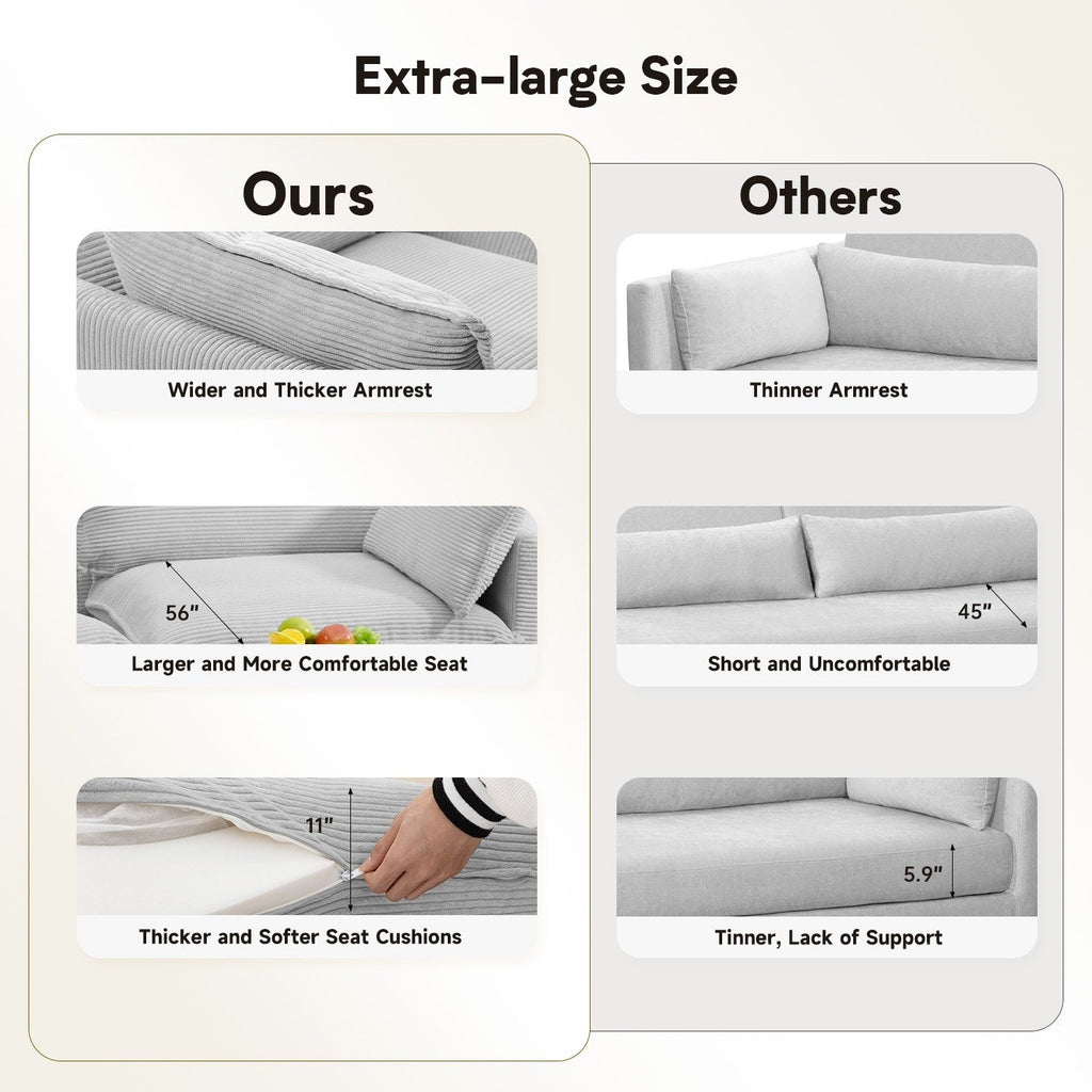 Ecksofa aus Cord mit abnehmbaren Hockern und ultraweichen Kissen für Wohn- und Schlafzimmer