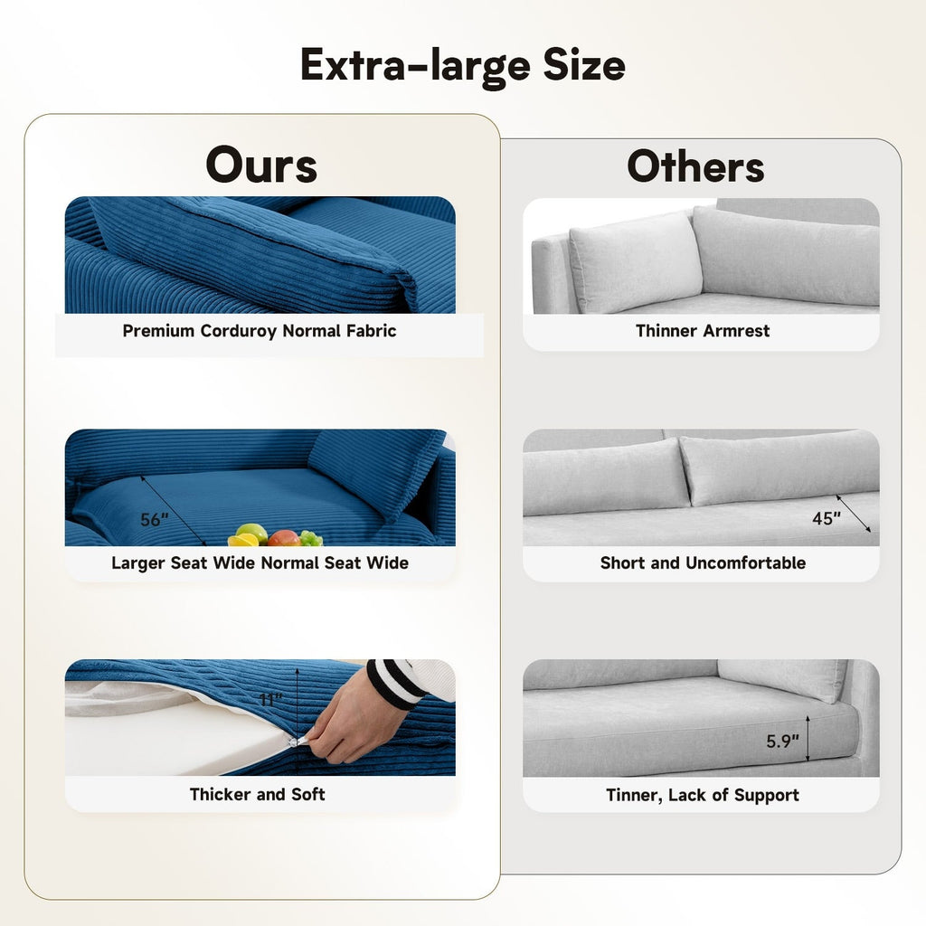 Ecksofa aus Cord mit abnehmbaren Hockern und ultraweichen Kissen für Wohn- und Schlafzimmer