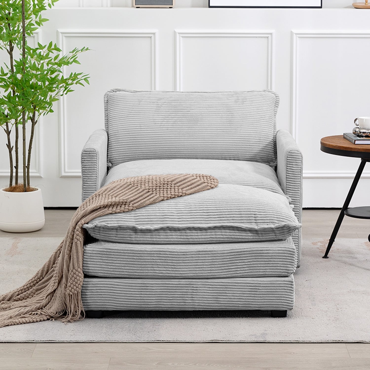 Ecksofa aus Cord mit abnehmbaren Hockern und ultraweichen Kissen für Wohn- und Schlafzimmer